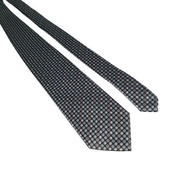 Van Heusen Mens Hexagon Pattern Silk Necktie Black Blue Classic Office Dad Gift - Picture 1 of 5